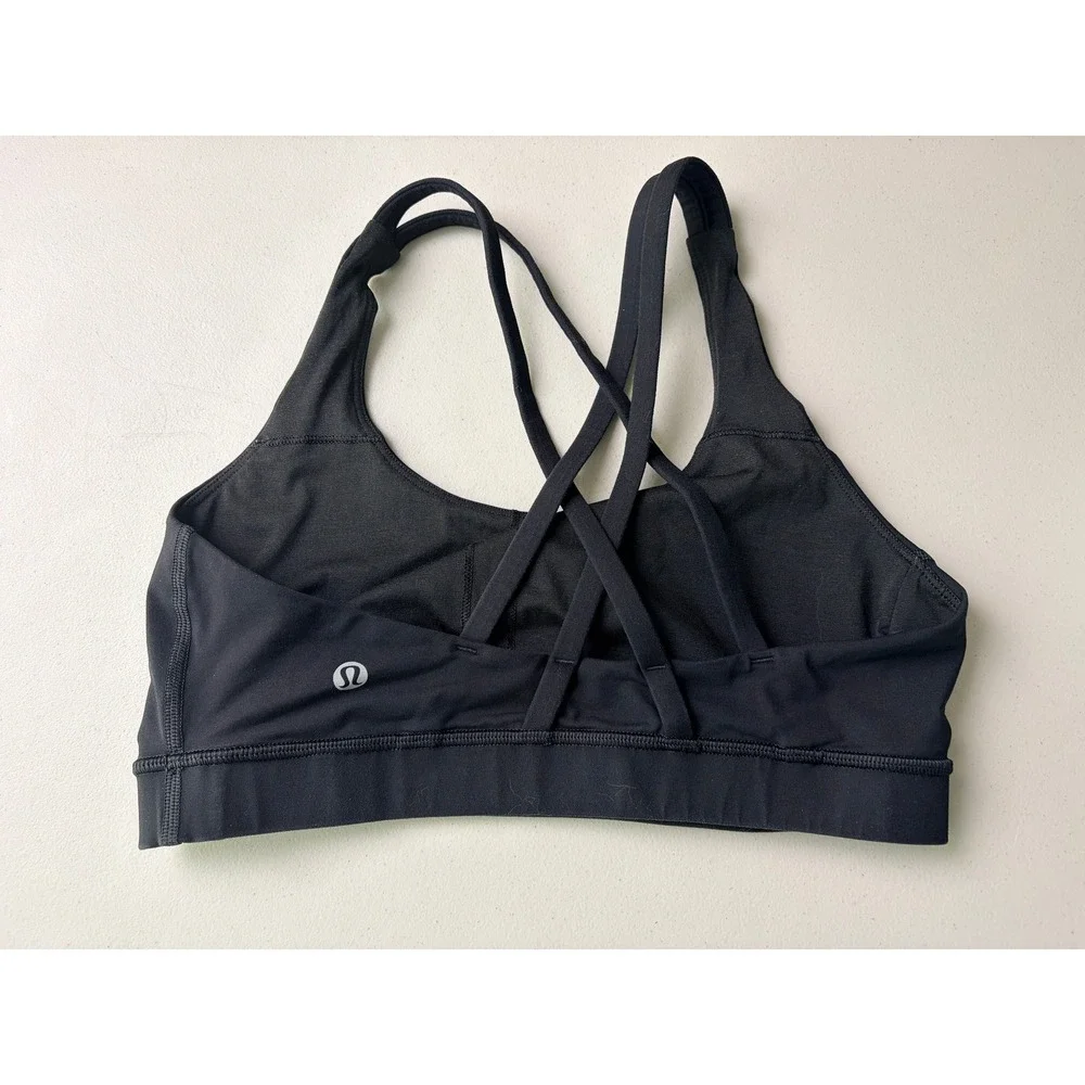 Lululemon Energy Bra Size 8 Black Strappy Back Yoga Sports Bra LW2326S